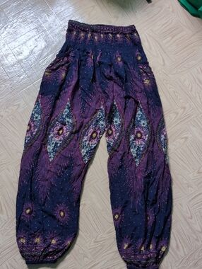 Boho Harem Pants in Navy & Purple Print W: 11-21